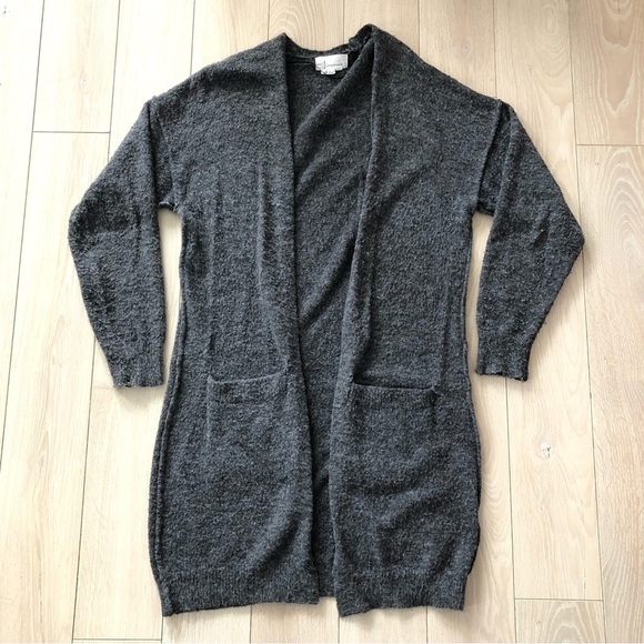 Anthropologie Wool Blend Open Front Pocket Cardigan in Grey Size M - Picture 1 of 10